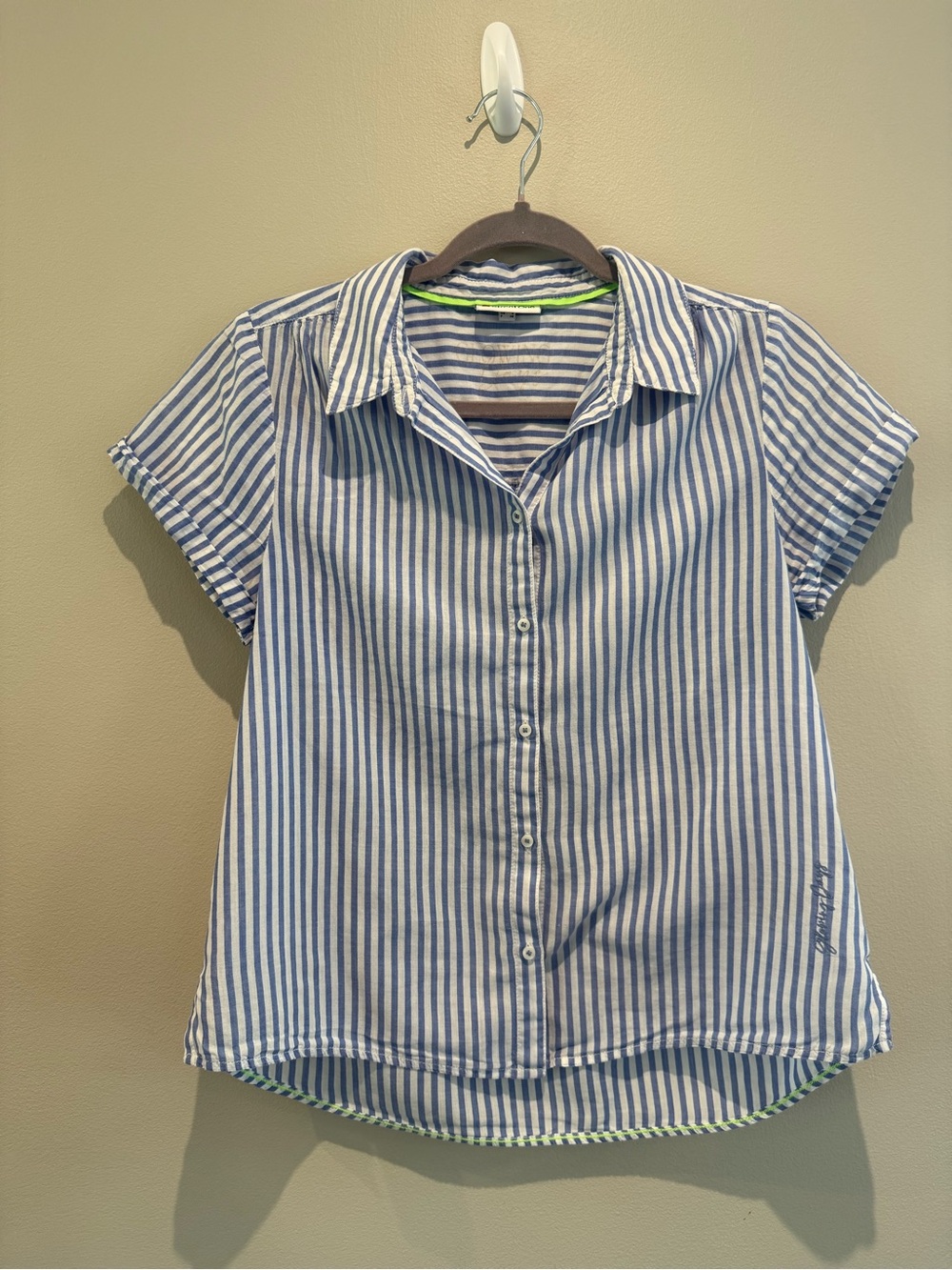 Blue and White Striped Button-Up Shirt
